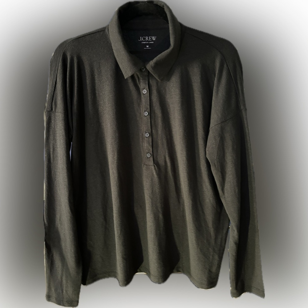 NWT - J. Crew - Black Stretch Linen Polo Shirt (M)